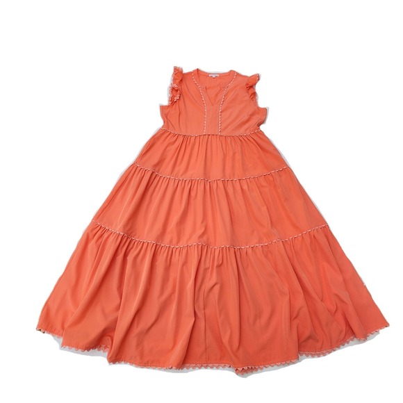 Mary Square Women's Sleeveless Tiered Maxi Dress Orange Sz. M - Picture 3 of 10